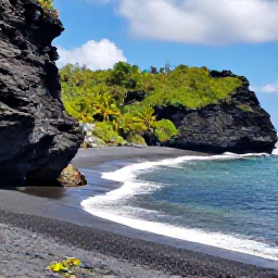 Caribbean Holidays, Martinique Instagram Hotspots, Dramatic black-sand beach at Anse Noire, Martinique, with volcanic cliffs, tropical greenery and gentle waves