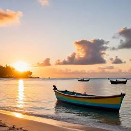 Caribbean Holidays, Martinique Instagram Hotspots, Sunset over colourful fishing boats and calm Caribbean water at Le Carbet beach, Martinique