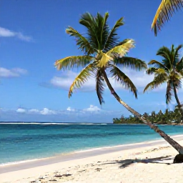 Caribbean Holidays, Martinique Instagram Hotspots, Turquoise sea, white sand and leaning palm trees at Anse Michel beach in Martinique, photographed in bright February sunshine