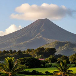 Caribbean Holidays, Martinique Instagram, Panoramic view of Mount Pel&eacute;e rising above lush green Martinique countryside under soft tropical light