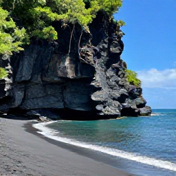 Caribbean Holidays, Martinique Instagram Spots, A black-sand beach beneath dramatic volcanic cliffs at Anse Couleuvre in northern Martinique, with lush rainforest and clear water