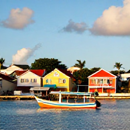 Caribbean Holidays, Martinique Instagram Spots, Colourful fishing boats and bright waterfront houses in Le Marigot, Martinique, photographed in warm August sunshine