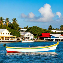 Caribbean Holidays, Martinique Instagram Spots, Colourful fishing boats and waterfront houses at Anse Dufour, Martinique, bright tropical September morning