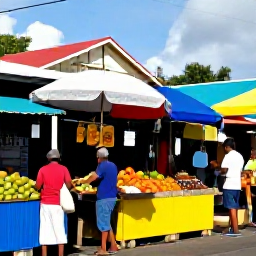 Caribbean Holidays, Martinique Instagram Spots, Colourful market stalls filled with tropical fruit and spices in Fort-de-France, Martinique, lively September daytime scene