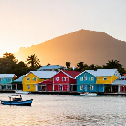 Caribbean Holidays, Martinique Instagram Spots, Colourful waterfront houses and fishing boats at sunrise in Fort-de-France, Martinique