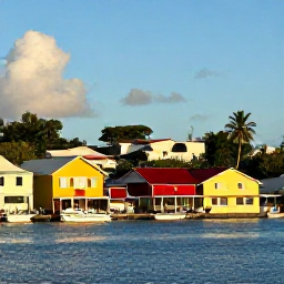 Caribbean Holidays, Martinique Instagram Spots, Colourful waterfront houses and fishing boats in Le Francois, Martinique, photographed in warm October sunshine
