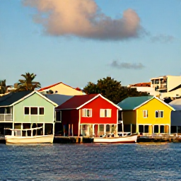 Caribbean Holidays, Martinique Instagram Spots, Colourful waterfront houses and fishing boats in Le Marigot, Martinique, photographed in warm December sunshine