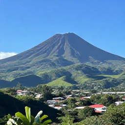 Caribbean Holidays, Martinique Instagram Spots, Dramatic view of Mount Pel&eacute;e rising above green hills and the Caribbean landscape in northern Martinique under clear skies