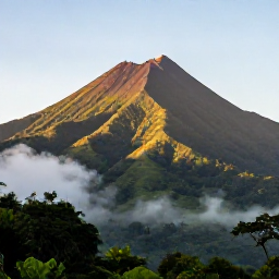 Caribbean Holidays, Martinique Instagram Spots, Mount Pel&eacute;e rising above lush green slopes and misty valleys in Martinique at sunrise in December
