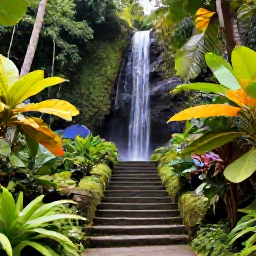 Caribbean Holidays, Martinique Instagram Spots, Stone steps and lush tropical vegetation leading to the waterfalls of Jardin de Balata near Fort-de-France, Martinique