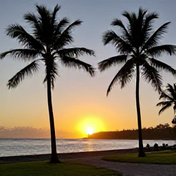 Caribbean Holidays, Martinique Instagram Spots, Sunset over a quiet Caribbean beach in Martinique, with silhouetted palm trees and warm October evening light