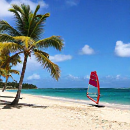 Caribbean Holidays, Martinique Instagram Spots, The white sandy beach and turquoise sea at Anse Michel in Martinique, with palm trees and a windsurfer in October