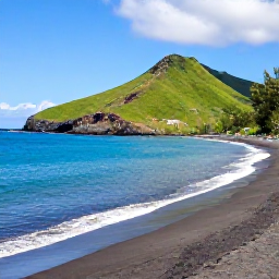 Caribbean Holidays, Martinique Instagram Spots, Turquoise sea, volcanic coastline and green hills viewed from a black-sand beach in northern Martinique