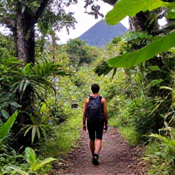 Caribbean Holidays, Martinique January Holidays, A solo hiker on a lush rainforest trail beneath Mount Pel&eacute;e in northern Martinique
