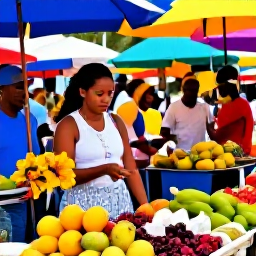 Caribbean Holidays, Martinique January Holidays, Colourful Fort-de-France market in Martinique with tropical fruit, spices, flowers and local shoppers