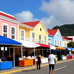 Caribbean Holidays, Martinique January Holidays, Colourful Fort-de-France waterfront with market stalls, colonial buildings and a solo visitor exploring the streets