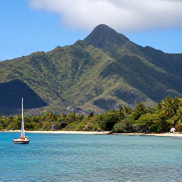 Caribbean Holidays, Martinique January Holidays, Martinique coastline with rainforest-covered mountains, clear water and a small sailing boat near shore