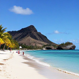 Caribbean Holidays, Martinique January Holidays, Sunny January beach in Martinique with turquoise water, palm trees, volcanic hills and visitors enjoying a peaceful coastal day