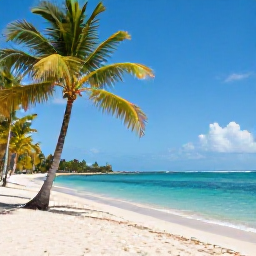 Caribbean Holidays, Martinique July Holidays, A sunny Martinique beach in July with turquoise sea, palm trees and a relaxed all-inclusive holiday atmosphere