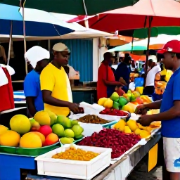 Caribbean Holidays, Martinique June Holidays, Colourful Martinique market with tropical fruit, spices, local dishes and friendly traders in a lively town setting