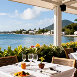 Caribbean Holidays, Martinique Luxury, A refined restaurant terrace in Fort-de-France, Martinique, serving colourful Creole and French food with a harbour view