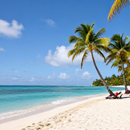 Caribbean Holidays, Martinique Luxury, A secluded Martinique beach with soft white sand, clear turquoise water and a couple relaxing beneath palm trees