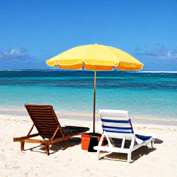 Caribbean Holidays, Martinique Luxury Holidays, Clear Caribbean water and white sandy beach in Martinique, with stylish sun loungers and snorkelling equipment