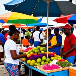 Caribbean Holidays, Martinique Luxury Holidays, Colourful Fort-de-France market in Martinique with tropical fruit, spices, flowers and local people browsing stalls