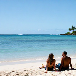 Caribbean Holidays, Martinique Luxury Holidays, Couple relaxing on a quiet sandy beach in Martinique, with clear blue water and gentle January sunshine