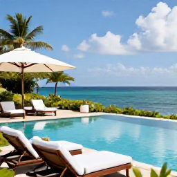 Caribbean Holidays, Martinique Luxury Holidays, Luxury beachfront hotel in Martinique with an infinity pool, white sun loungers, tropical gardens and calm blue sea