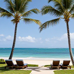 Caribbean Holidays, Martinique Luxury Holidays, Luxury beachfront resort in Martinique in January, with palm trees, turquoise sea and elegant sun loungers