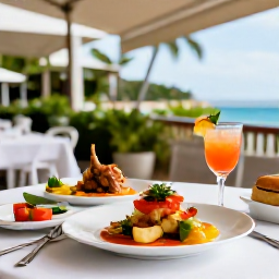 Caribbean Holidays, Martinique Luxury Holidays, Martinique gourmet dinner with Creole dishes, fresh seafood and rum cocktails on a stylish restaurant terrace
