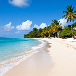 Caribbean Holidays, Martinique Luxury Holidays, Quiet Martinique beach in July with clear water, soft sand, tropical vegetation and a luxury beach set-up