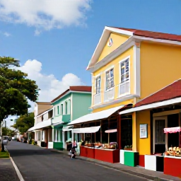 Caribbean Holidays, Martinique Luxury June, Colourful Fort-de-France street in Martinique with colonial architecture, market stalls and local food