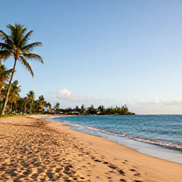Caribbean Holidays, Martinique March Holidays, A wide sandy beach in Martinique with turquoise water, palm trees and warm morning sunshine
