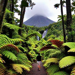 Caribbean Holidays, Martinique March Holidays, Hiker on a lush rainforest trail beneath Mount Pel&eacute;e in northern Martinique, waterfalls, ferns and dramatic volcanic scenery
