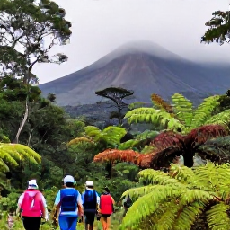 Caribbean Holidays, Martinique March Holidays, Hikers walking through Martinique rainforest towards Mount Pel&eacute;e, with ferns, tropical trees and misty volcanic slopes