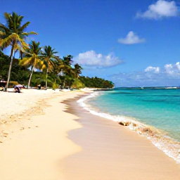 Caribbean Holidays, Martinique March Holidays, Quiet Martinique beach in March with turquoise water, golden sand, palm trees and a snorkeller near the shore