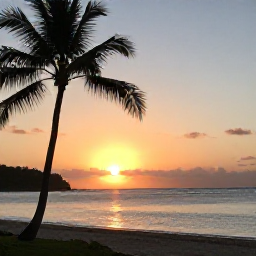 Caribbean Holidays, Martinique May Holidays, A romantic Martinique sunset over the Caribbean Sea, with palm silhouettes, a quiet beach and warm evening light