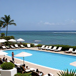 Caribbean Holidays, Martinique May Holidays, A stylish all-inclusive resort in Martinique overlooking the sea, with a swimming pool, sun loungers and guests enjoying a relaxed afternoon