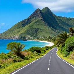 Caribbean Holidays, Martinique May Holidays, Martinique coastal road leading to a secluded beach beneath lush green hills, with clear sea and dramatic tropical scenery