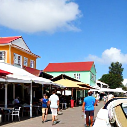 Caribbean Holidays, Martinique Multi-Country, A lively Martinique waterfront with colourful buildings, local caf&eacute;s, market stalls and visitors exploring in July