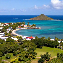 Caribbean Holidays, Martinique Multi-Country, Aerial view of Martinique&rsquo;s lush coastline, turquoise sea, colourful harbour and distant Caribbean islands