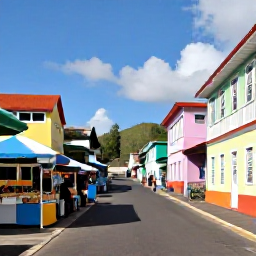 Caribbean Holidays, Martinique Multi-Country Holidays, A lively Martinique street scene with colourful buildings, a market, local food stalls and visitors exploring Fort-de-France