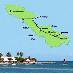 Caribbean Holidays, Martinique Multi-Country Holidays, Island-hopping itinerary map and tropical Caribbean harbour scene representing travel from Martinique to neighbouring islands