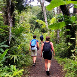 Caribbean Holidays, Martinique Nature, Hikers walking through tropical rainforest on a marked trail near Mount Pel&eacute;e in Martinique