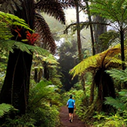 Caribbean Holidays, Martinique Nature Holidays, Hikers walking through Martinique rainforest beneath tall trees, with ferns, vines and misty volcanic scenery