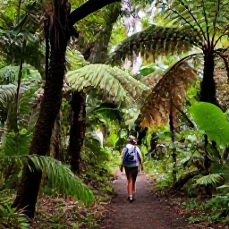 Caribbean Holidays, Martinique Nature Holidays, Hikers walking through Martinique's tropical rainforest on a marked trail beneath towering trees and ferns