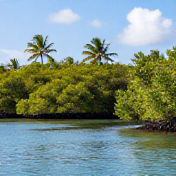 Caribbean Holidays, Martinique Nature Holidays, Scenic Martinique nature reserve with mangrove lagoon, tropical trees and calm blue water under a bright Caribbean sky