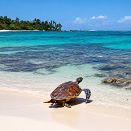 Caribbean Holidays, Martinique Nature Holidays, Sea turtles swimming above a clear coral reef beside a sandy beach in southern Martinique